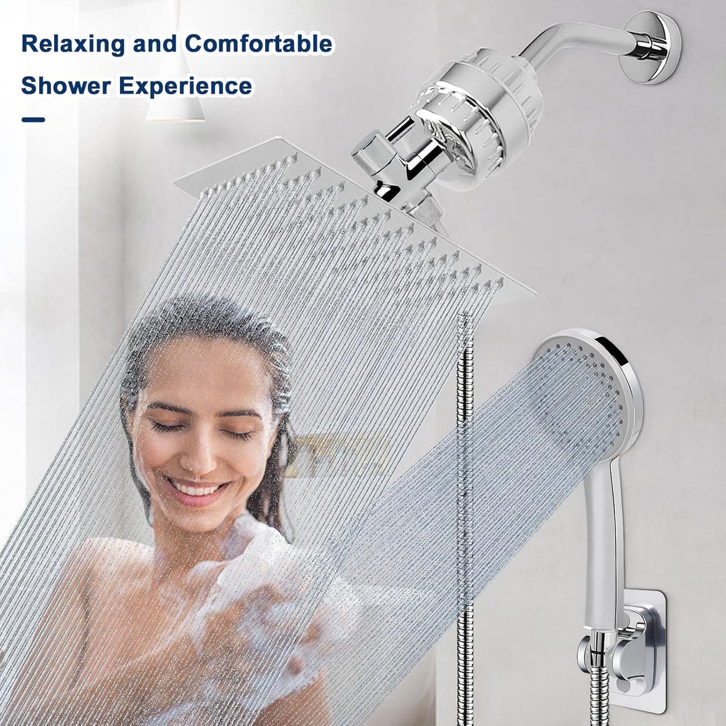 ™ High Pressure Filtered Showerhead With Self-Adhesive Holder and FREE FILTER