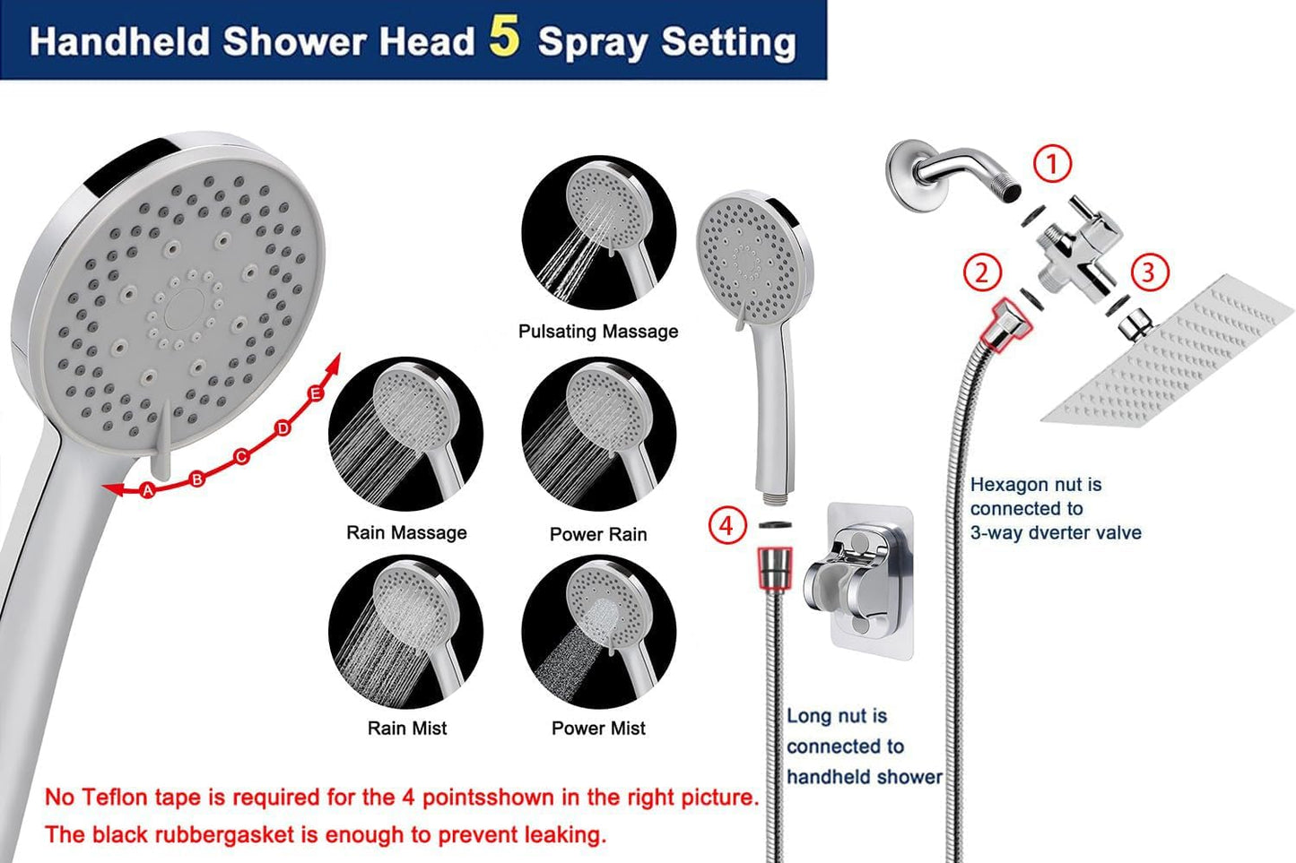 ™ High Pressure Filtered Showerhead With Self-Adhesive Holder and FREE FILTER