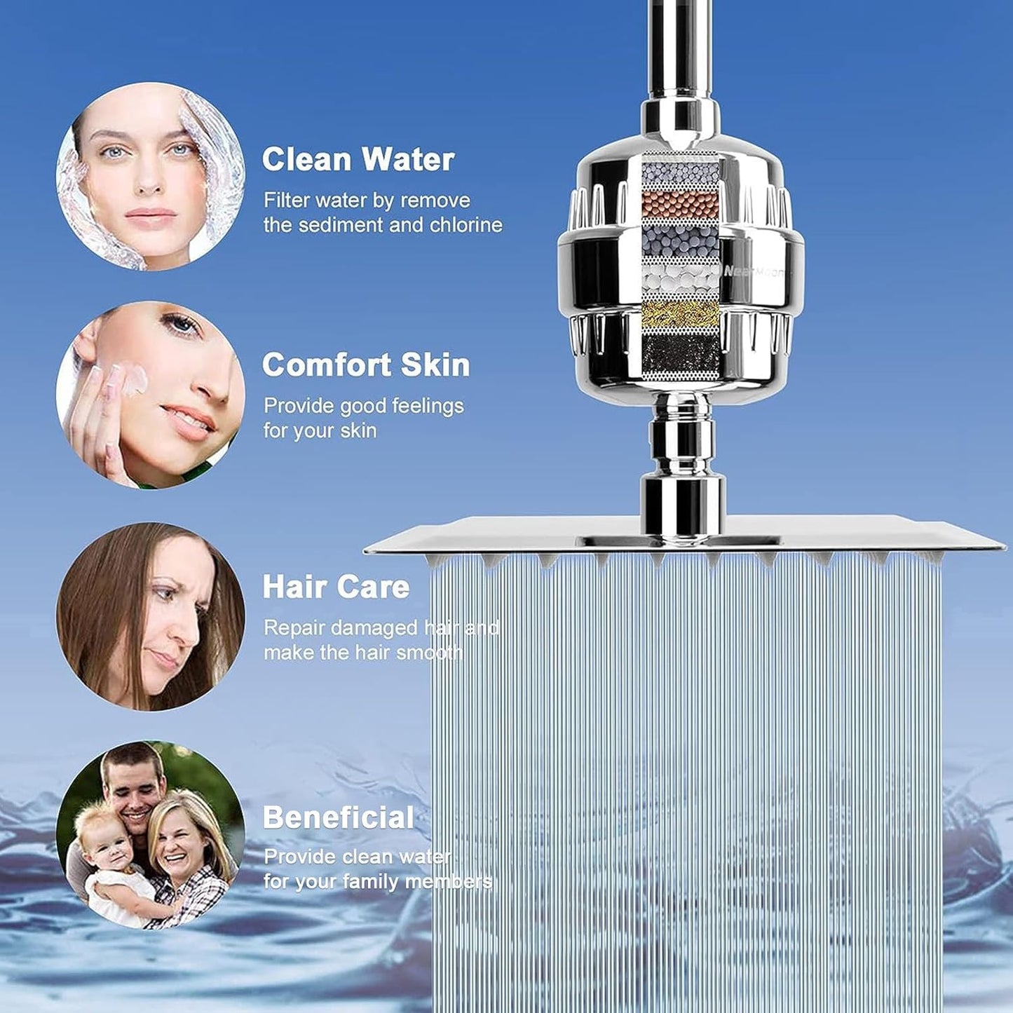 ™ High Pressure Filtered Showerhead With Self-Adhesive Holder and FREE FILTER